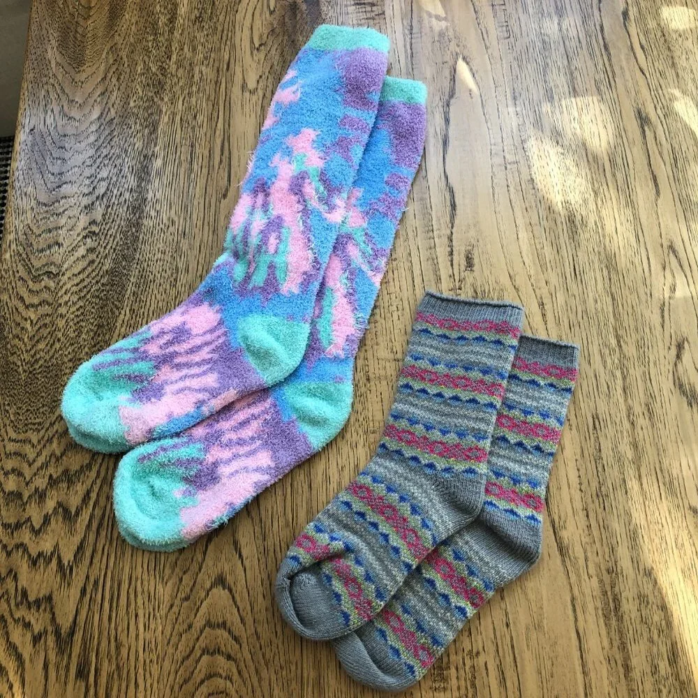 Kidcore Bear socks Fuzzy socks and Bright socks 3 Pair Sock Bundle